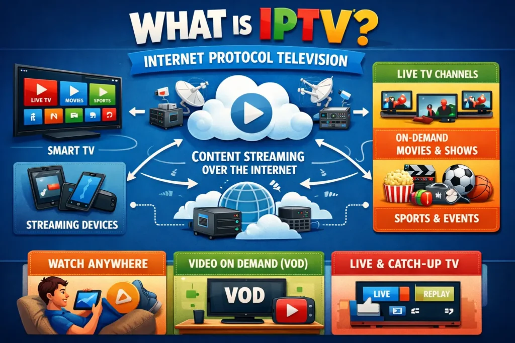 What is IPTV service – modern digital TV streaming on smart TV, mobile, and devices
